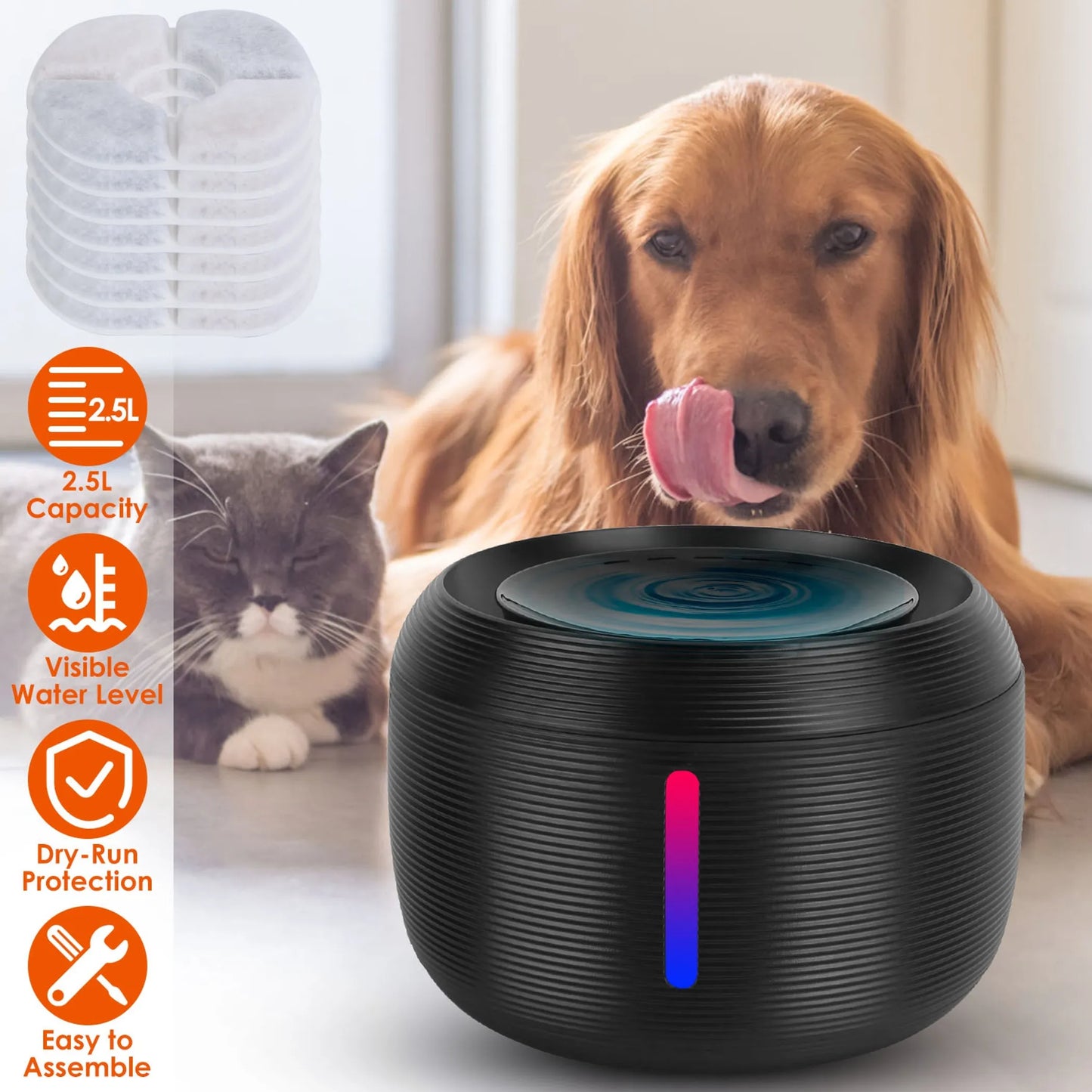 2.5L Smart Pet Water Fountain with Quiet Pump & Filtration