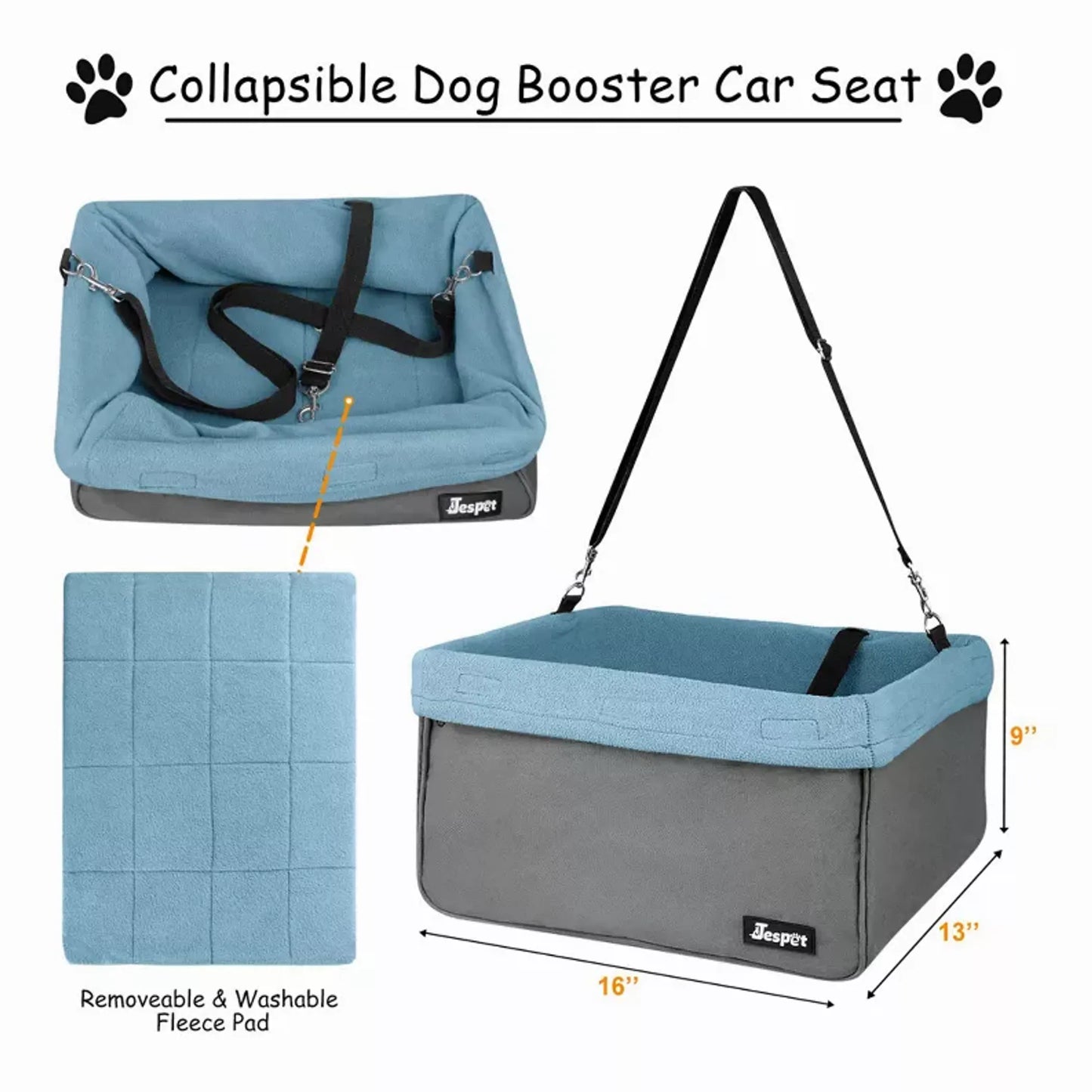 JESPET & GOOPAWS Dog Car Booster Seat with Seat Belt