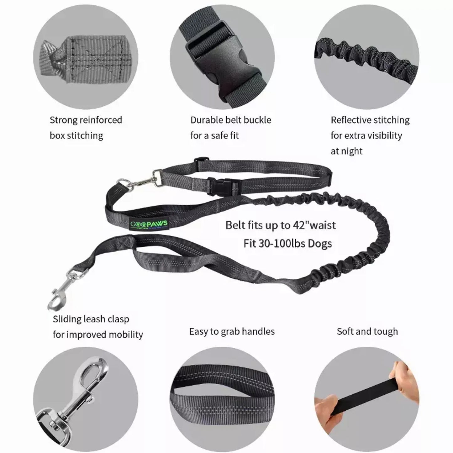 JESPET Hands-Free Bungee Dog Leash – Up to 150 lbs