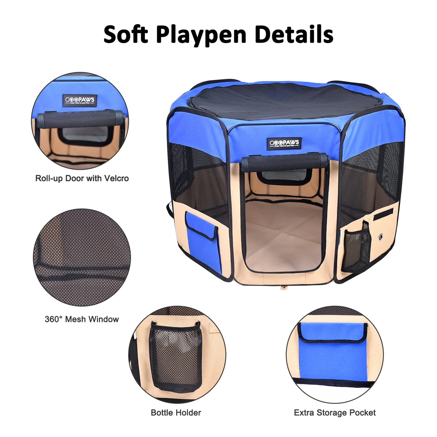 JESPET Portable Soft Dog Exercise Playpen with Carry Bag