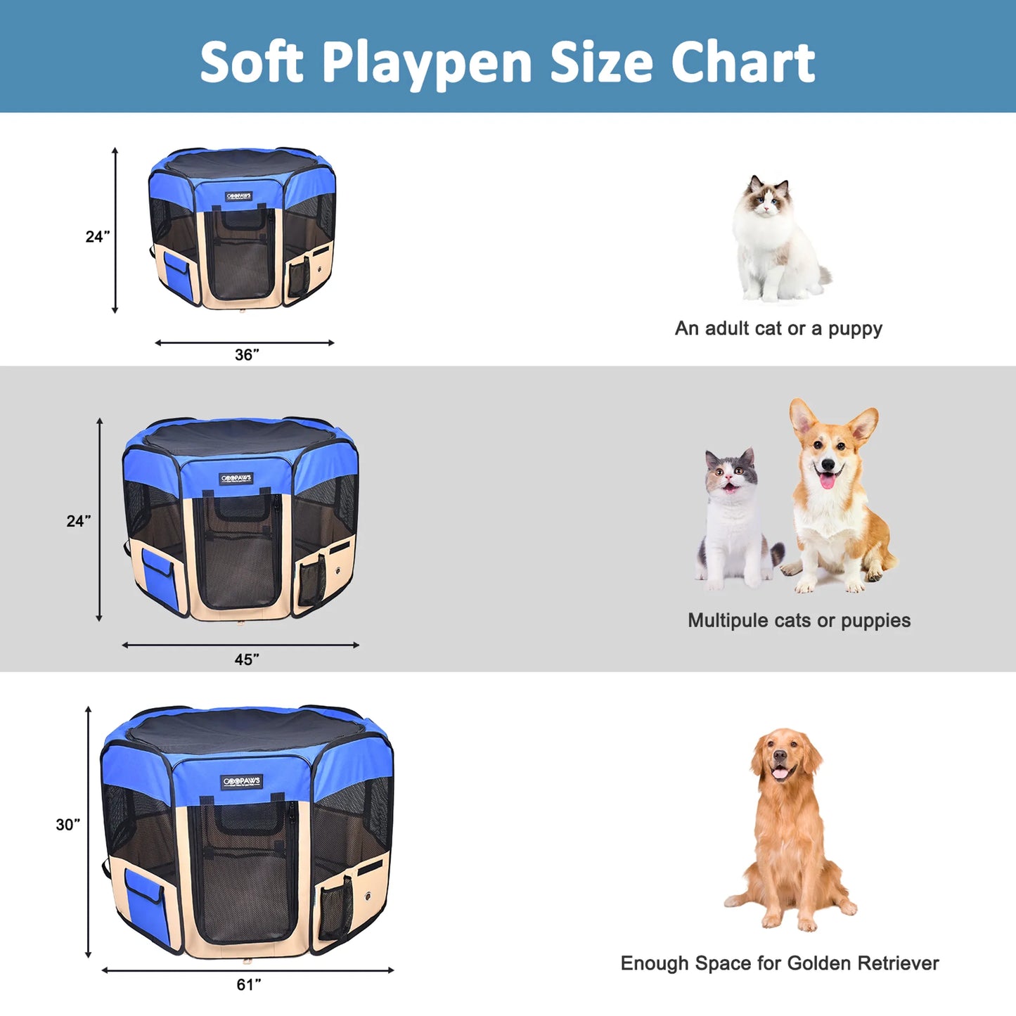 JESPET Portable Soft Dog Exercise Playpen with Carry Bag