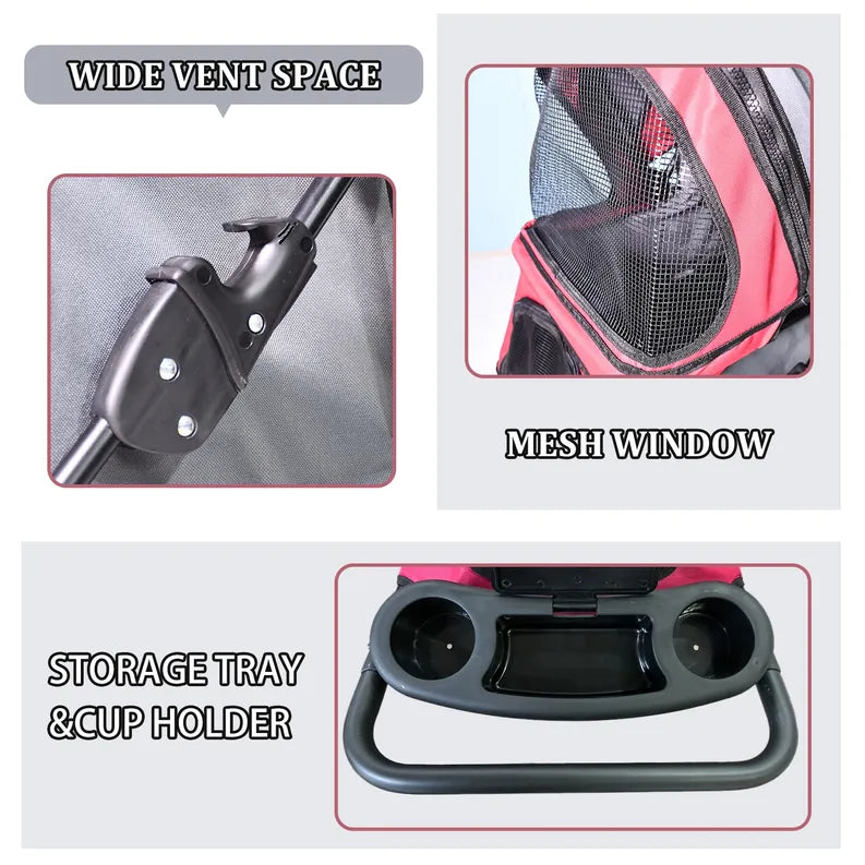 GOOPAWS 4-Wheel Foldable Pet Stroller with Safety Brakes & Storage