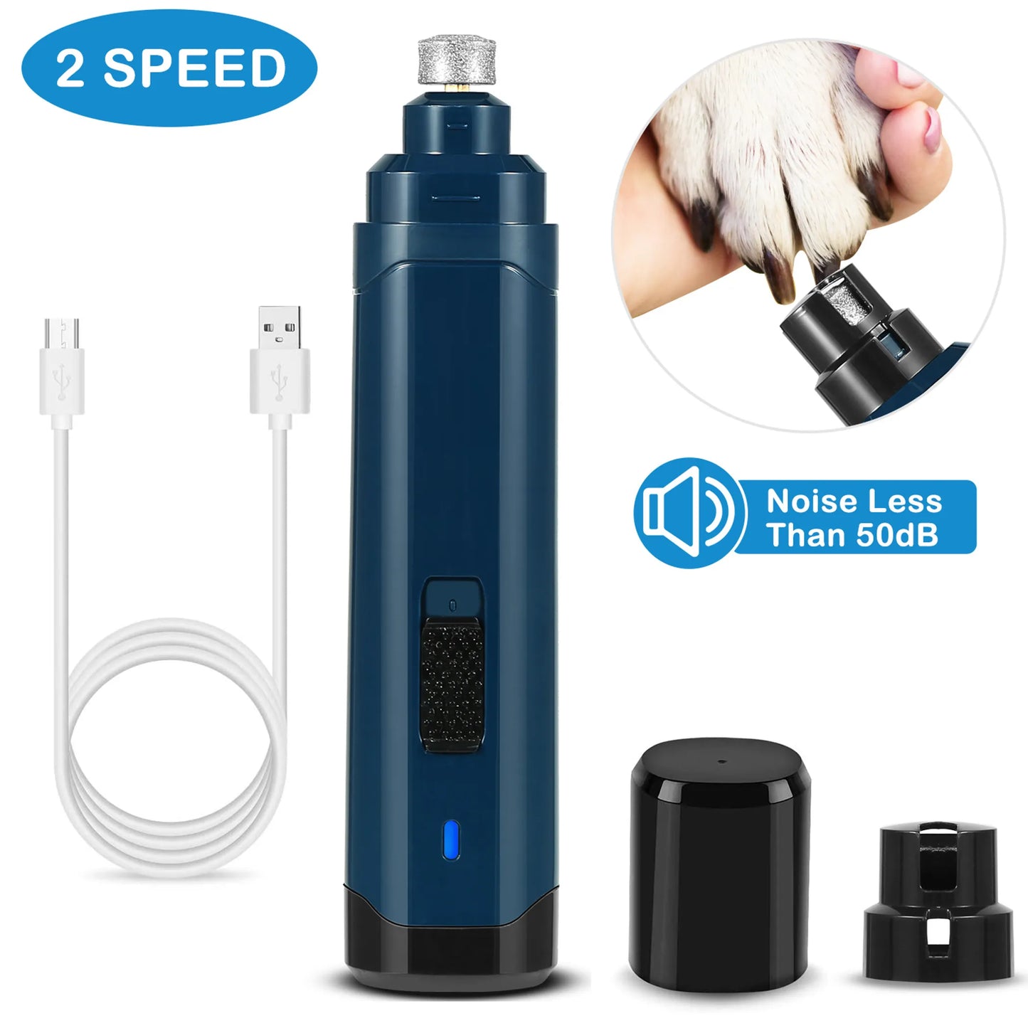 USB Rechargeable Quiet Pet Nail Grinder – 2 Speeds