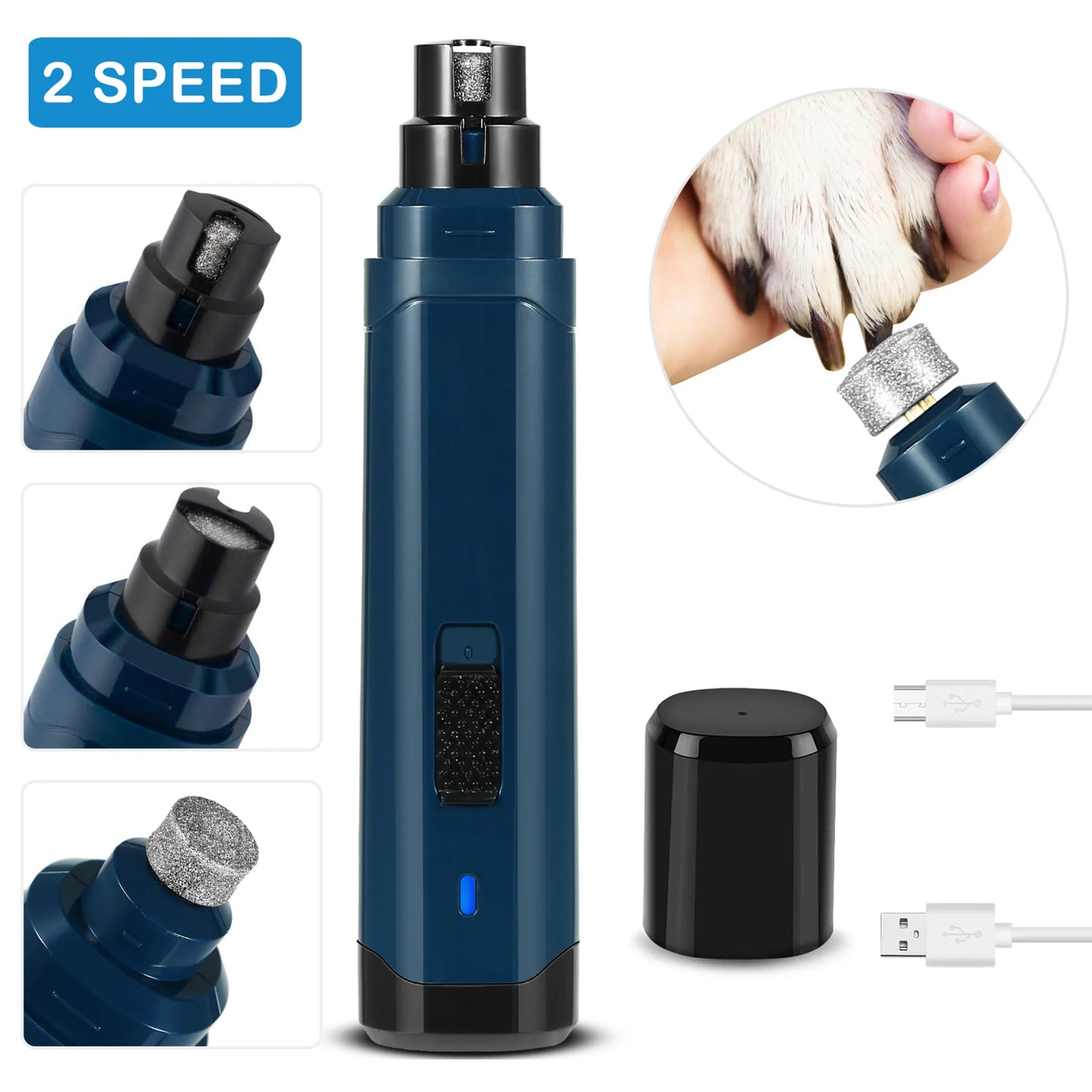 USB Rechargeable Quiet Pet Nail Grinder – 2 Speeds