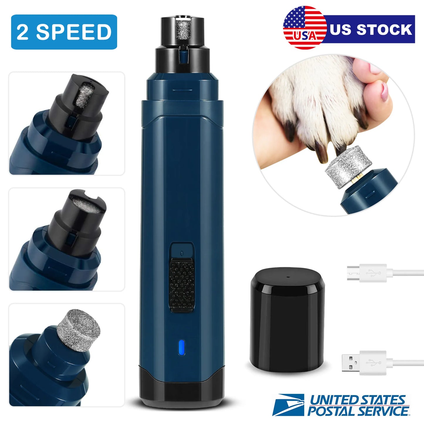 USB Rechargeable Quiet Pet Nail Grinder – 2 Speeds