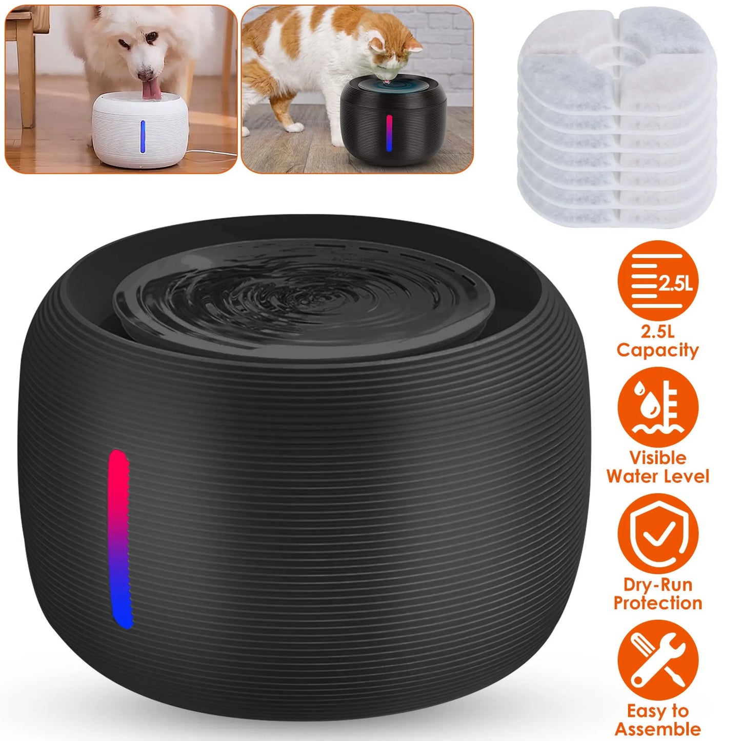 2.5L Smart Pet Water Fountain with Quiet Pump & Filtration