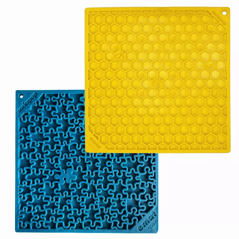 Blue Jigsaw & Yellow Honeycomb eMat Lick Mat Bundle – Large