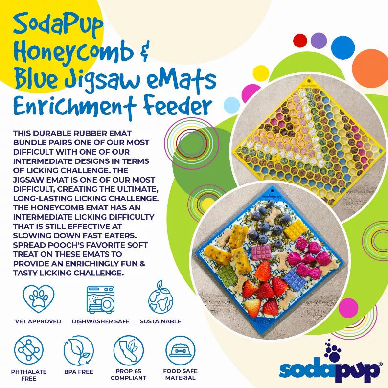 Blue Jigsaw & Yellow Honeycomb eMat Lick Mat Bundle – Large