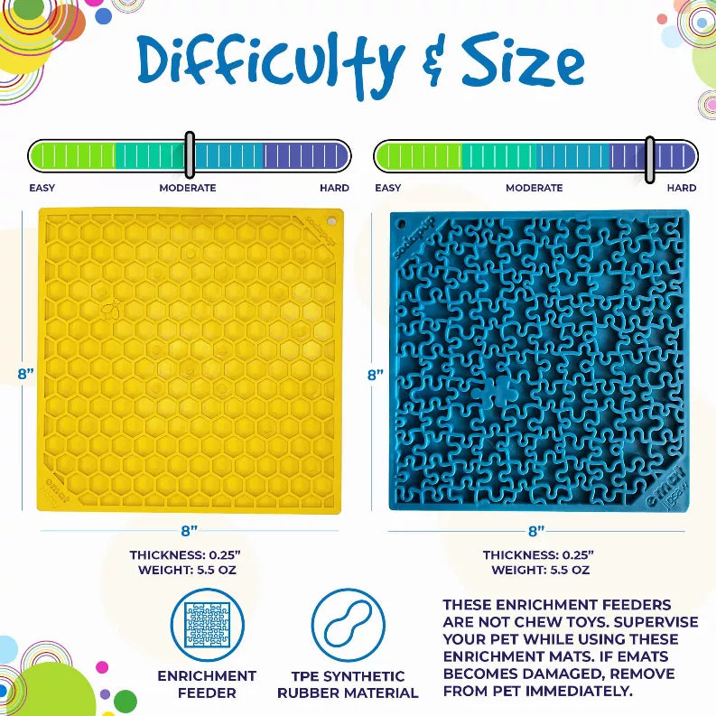 Blue Jigsaw & Yellow Honeycomb eMat Lick Mat Bundle – Large