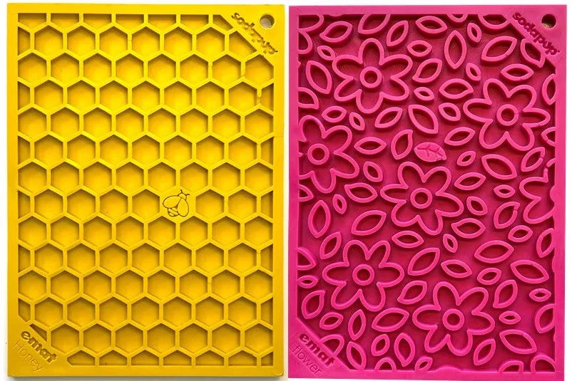 Pink Flower Power & Yellow Honeycomb eMat Lick Mat Bundle – Small