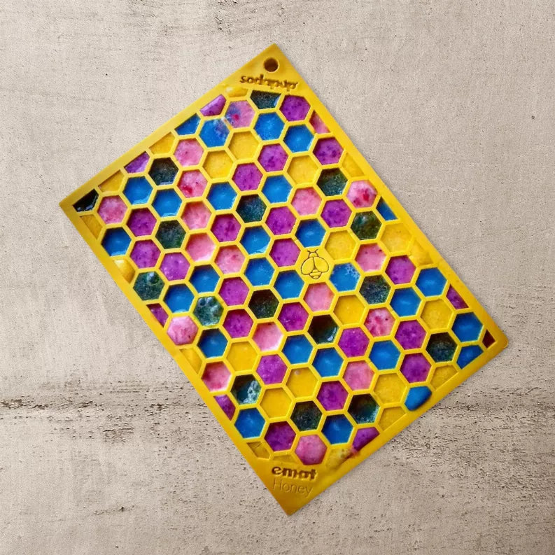 Pink Flower Power & Yellow Honeycomb eMat Lick Mat Bundle – Small
