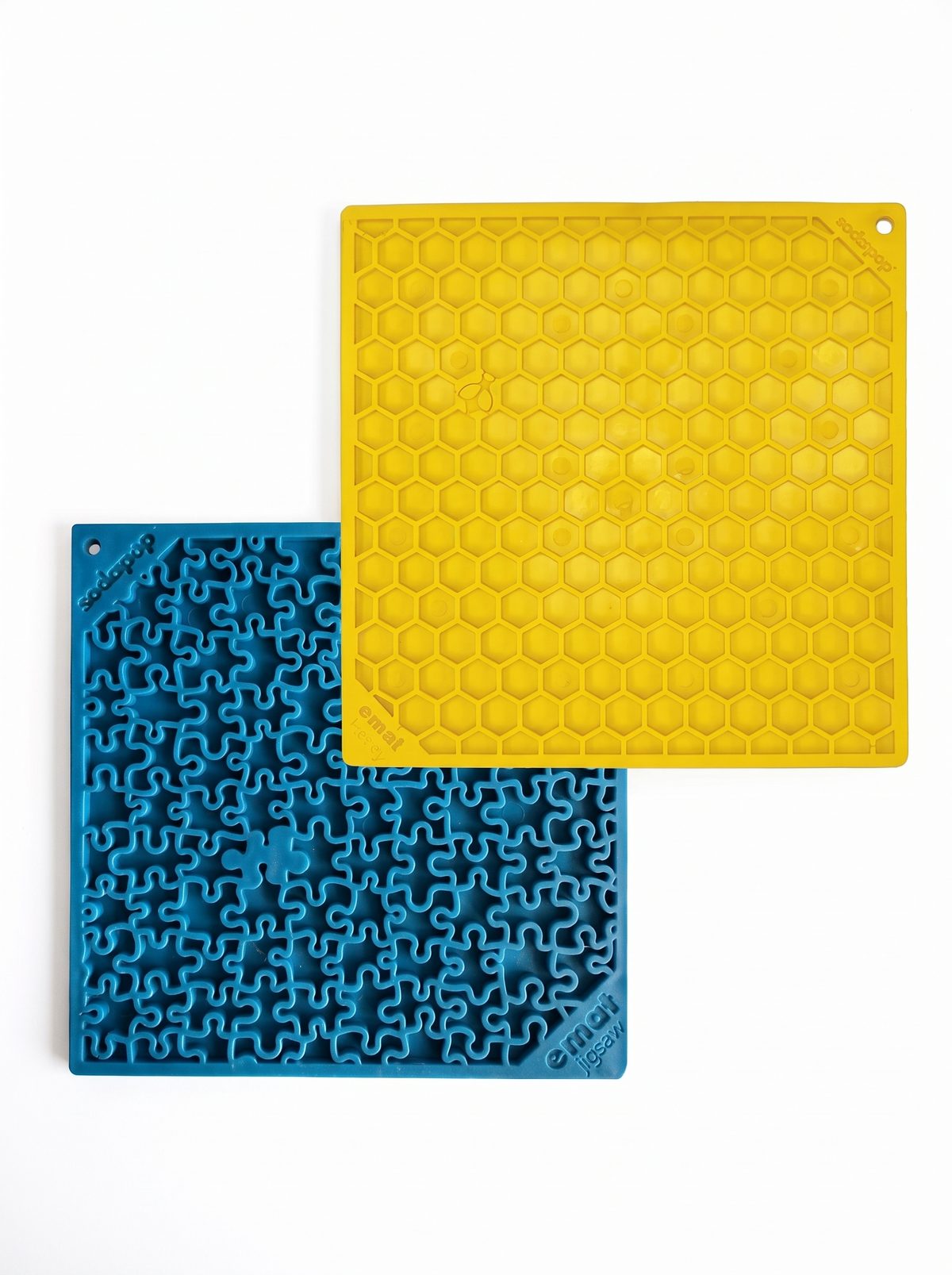 Blue Jigsaw & Yellow Honeycomb eMat Lick Mat Bundle – Large product photo 2