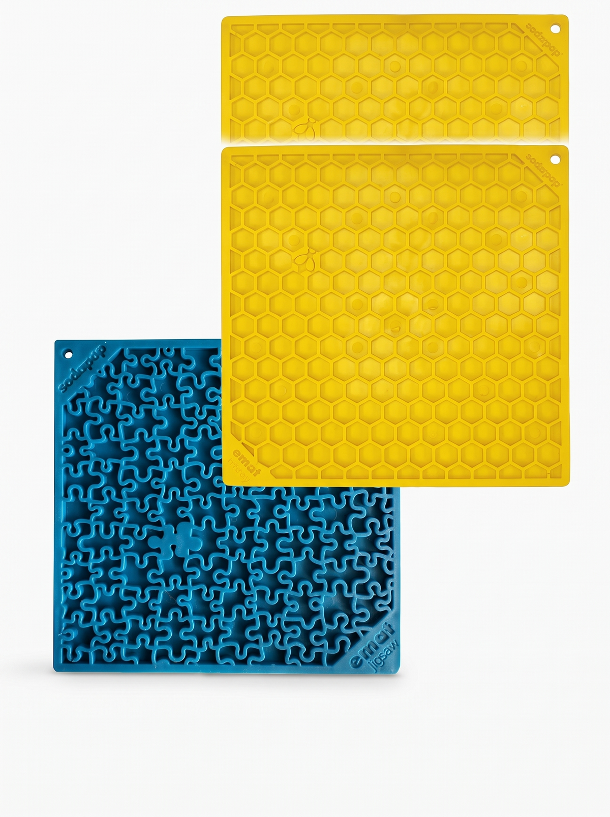 Blue Jigsaw & Yellow Honeycomb eMat Lick Mat Bundle – Large product photo 1